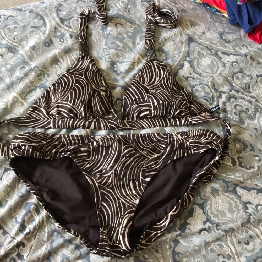 Jantzen brown printed bikini, size 12